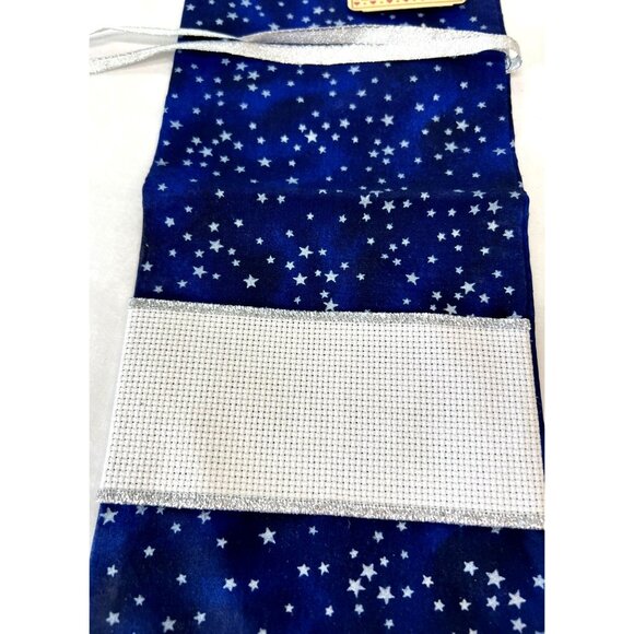 Blue Starry Cross Stitch Wine Bottle Holder With Silver Trim By Charles Craft - Picture 2 of 4